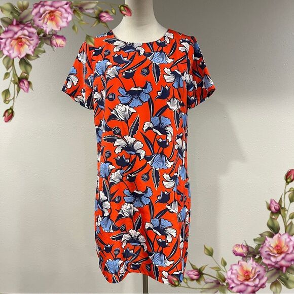 J.Crew Floral Print Short Sleeve straight cut loose fit Dress size 8 - Picture 1 of 11